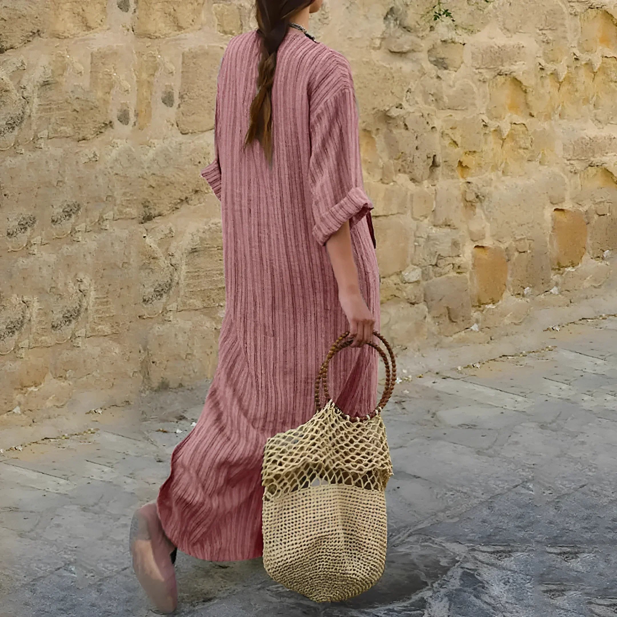 Hedwig | Robe Maxi Rayée pour Femmes avec Décolleté en V et Poches