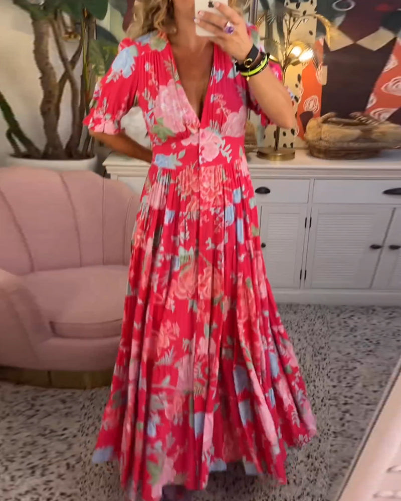 Robe à poche imprimée florale en v