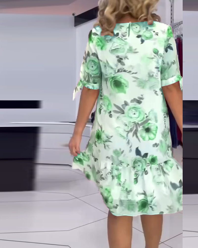 Robe élégante à col rond imprimé floral