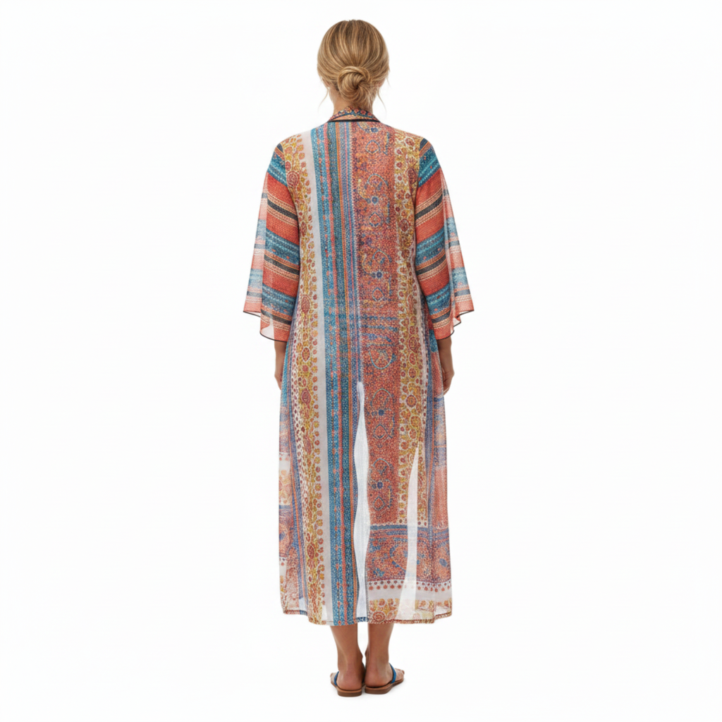 Ensemble de Bain 3 Pièces avec Culotte Taille Haute et Kimono de Plage