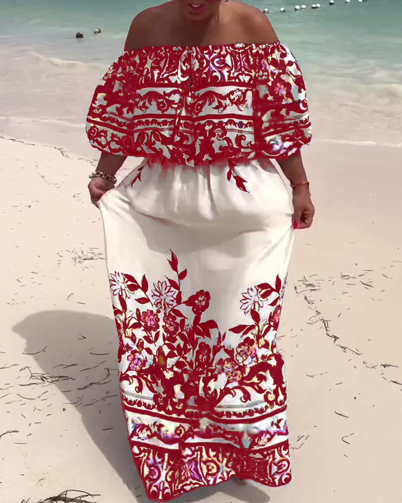 Robe de Resort Imprimée à Épaules Dénudées