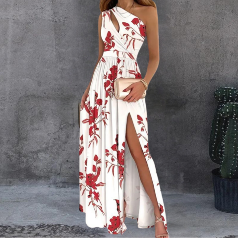 Robe à fleurs asymétrique pour femme | Maxi