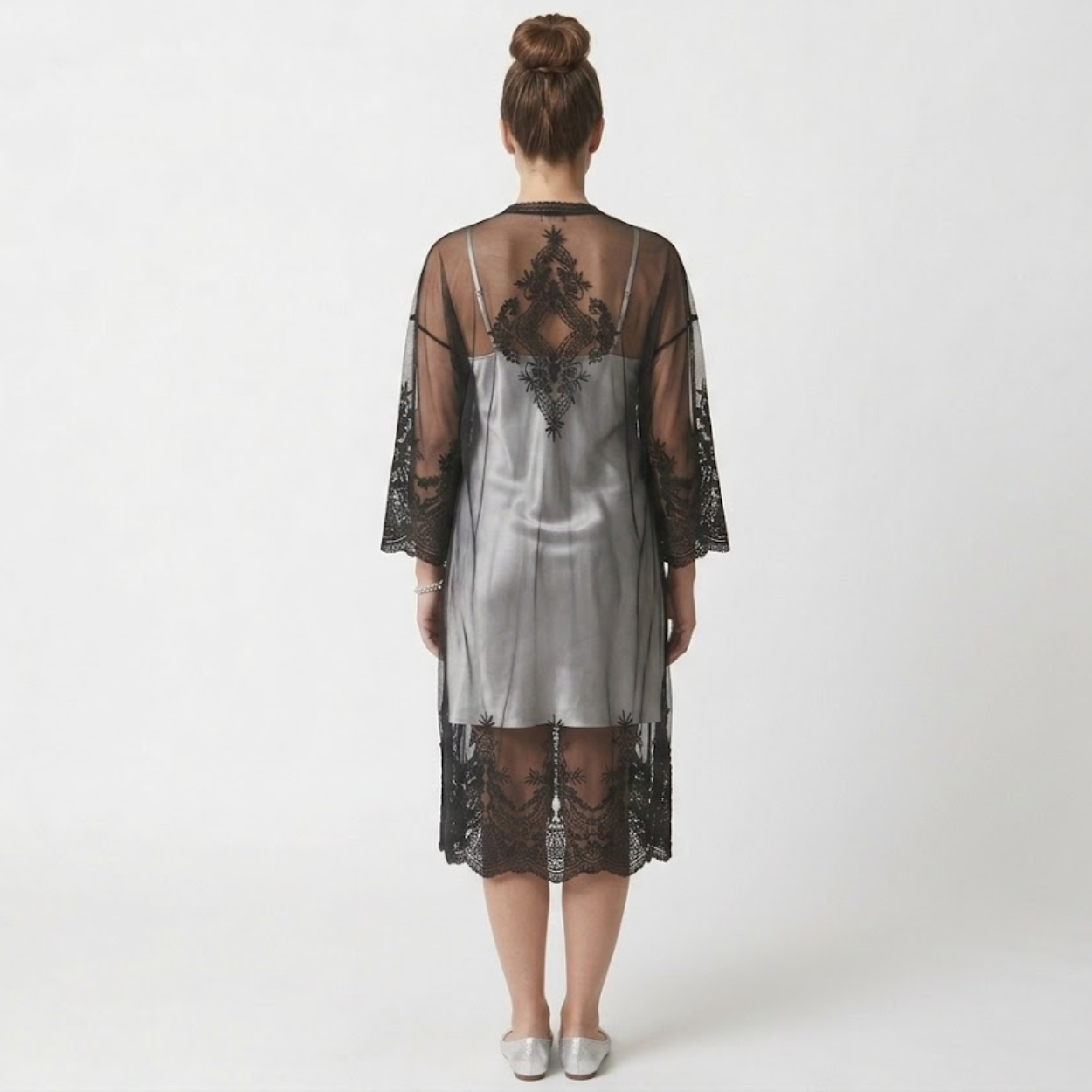 Kimono en Dentelle Women's Beach Cover Up pour Femme Ouvert et Transparent
