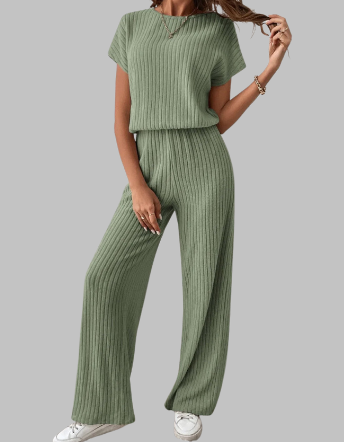 Nora | Ensemble à Rayures pour Femmes en Deux Pièces, Haut à Manches Courtes et Pantalon à Jambes Amples