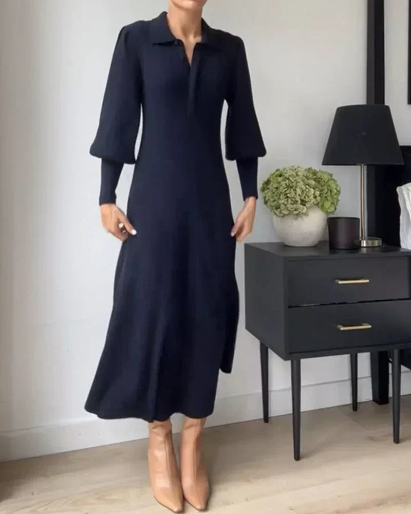 Robe Midi Tricotée pour Femme avec Col Polo et Coupe A