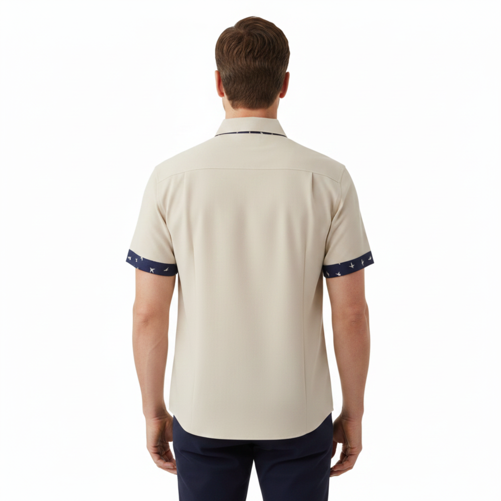 Chemise à Manches Courtes pour Homme avec Col Classique et Bordures Imprimées