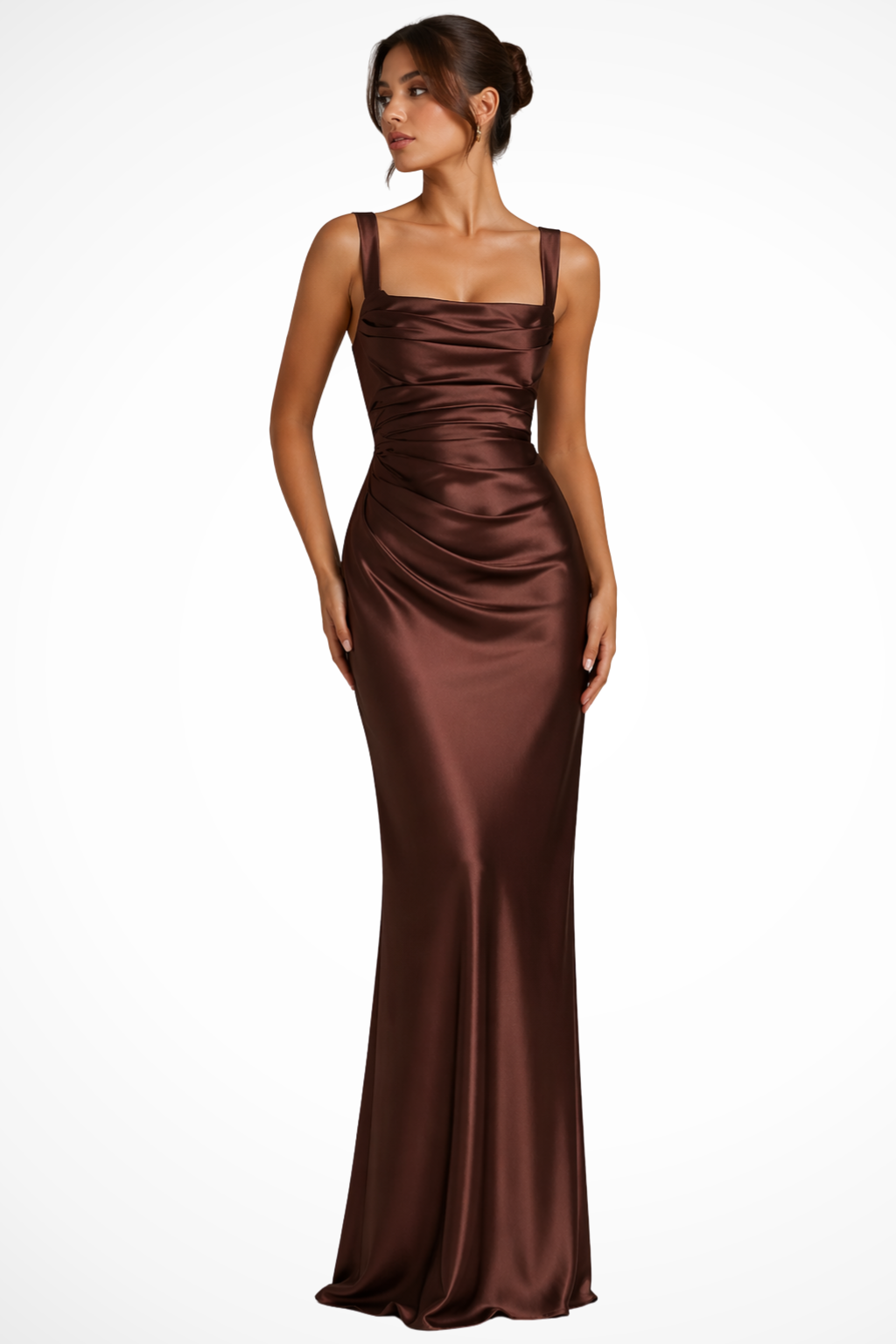 Vivienne | Robe Maxi de Mariage à Encolure Carrée et Fronces pour Femme