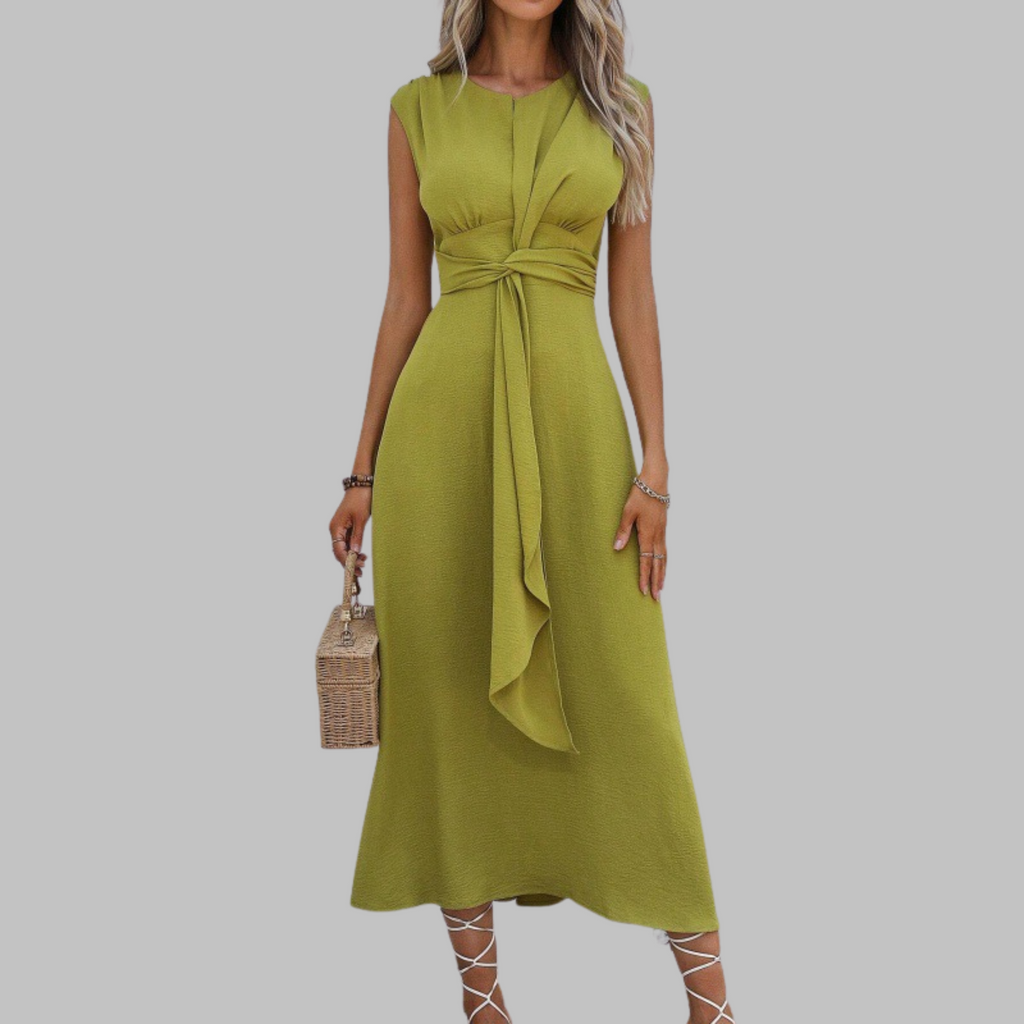 Robe Midi Femme | A-Line Ceinturée Sans Manches
