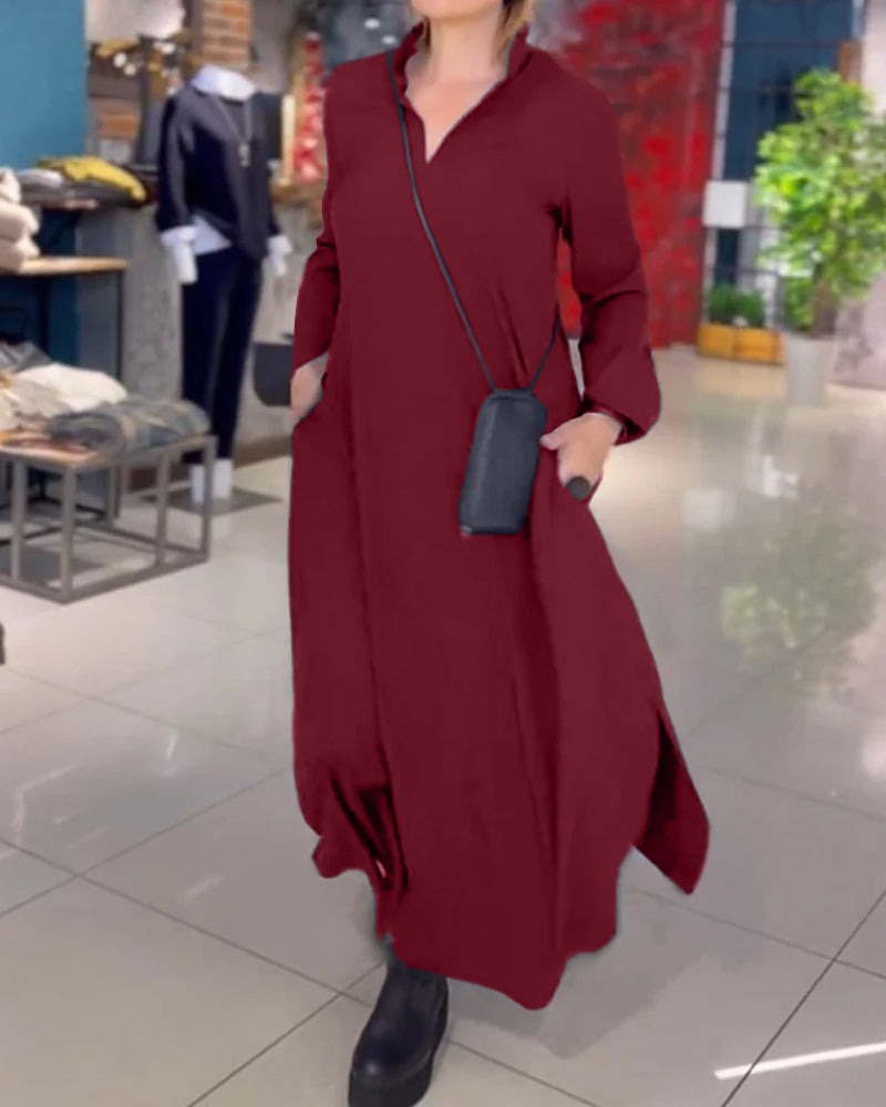 Eleanor - Robe Longue Ample avec Revers et Fente Latérale