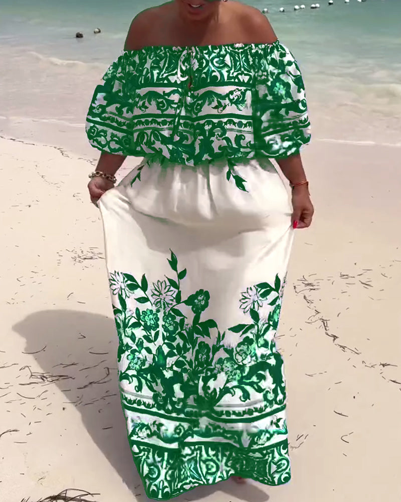 Robe de Resort Imprimée à Épaules Dénudées