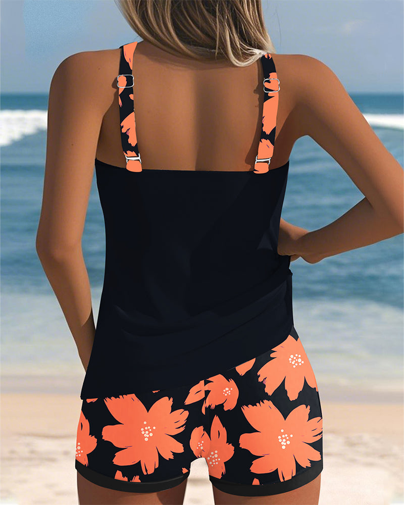 Tankini à Imprimé Sans Manches Col U