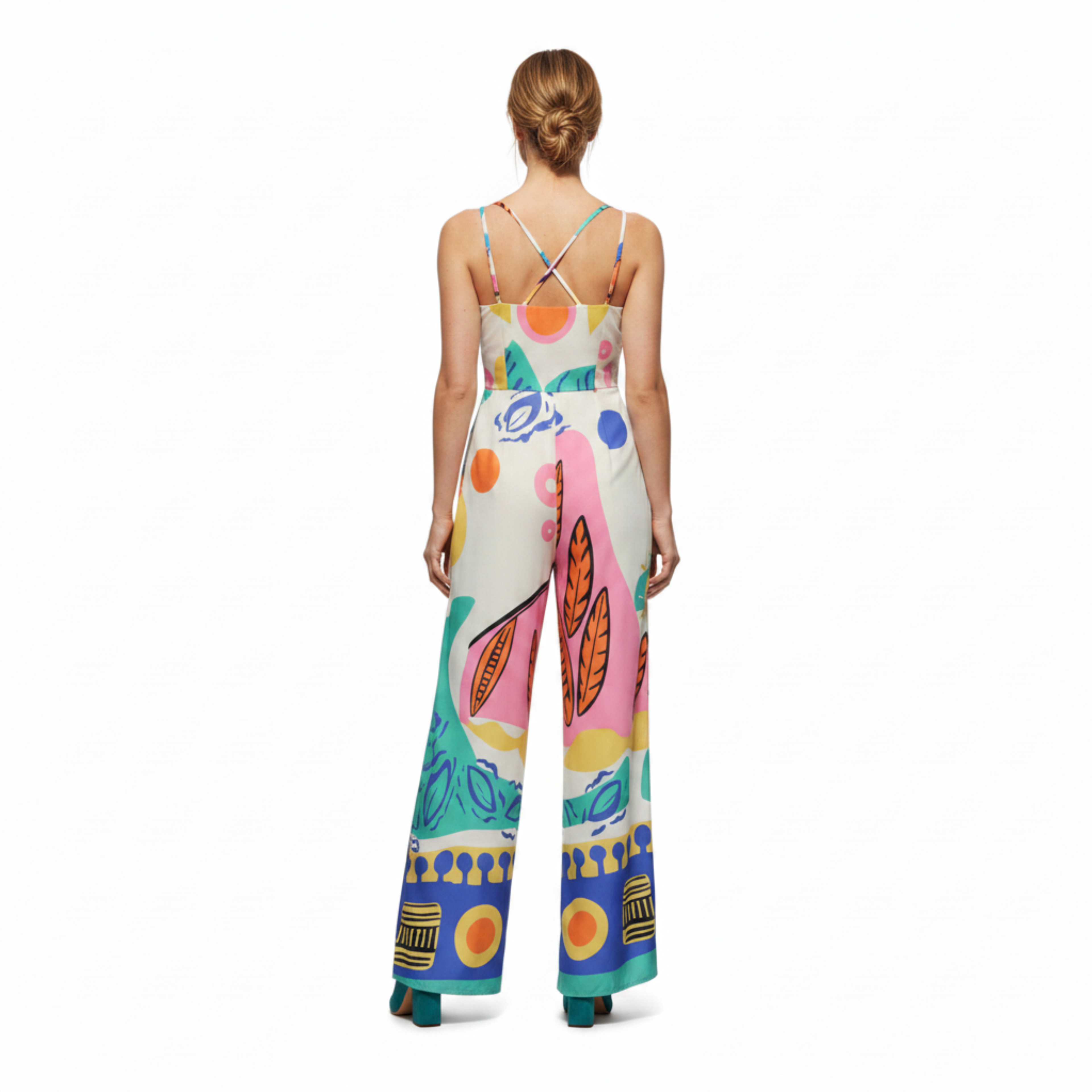 Combinaison Pantalon à Motif Abstrait pour Femme avec Nœud Frontal