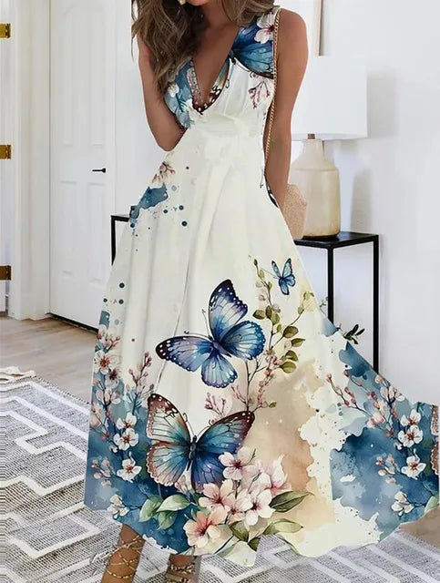 MW | Robe maxi sans manches à décolleté en V fleuri