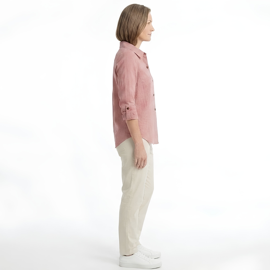 Surchemise Femme Coupe Oversize avec Boutons Contrastés et Manches Retroussables