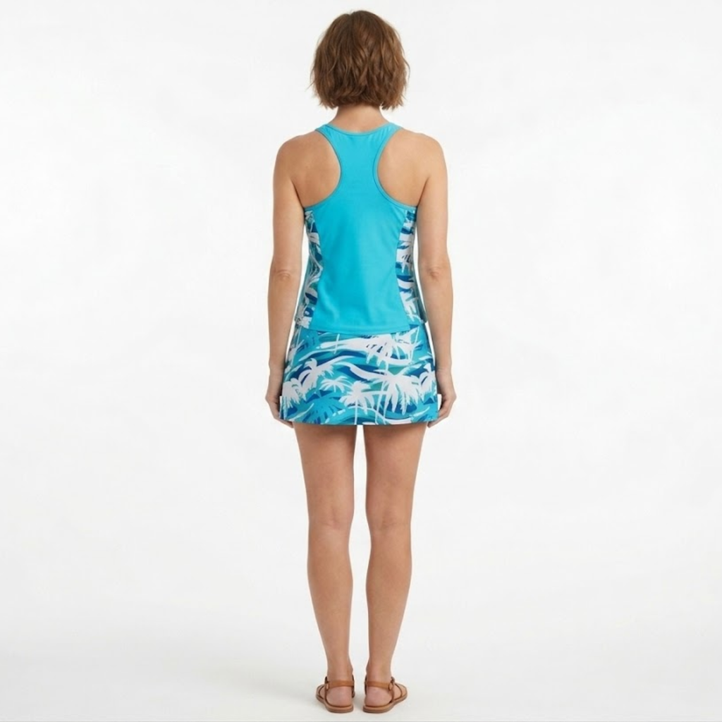 Maillot de Bain Tankini Dos Nageur avec Jupe de Bain Imprimée Palmier