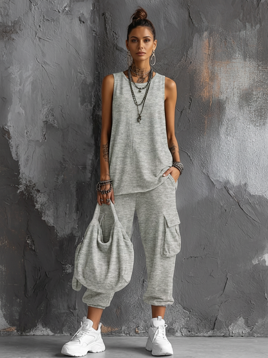 Ensemble de loisirs pour femmes : Haut de loisir gris foncé + Pantalon de jogging