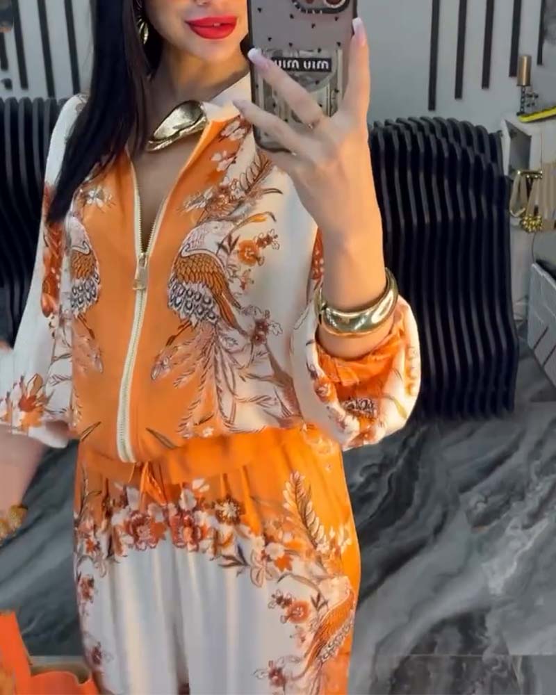 Costume à col montant et fermeture éclair avec jambes larges