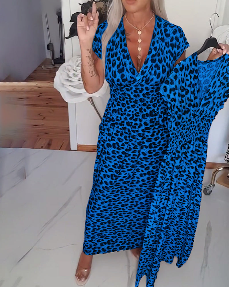 Robe Élégante Imprimé Léopard Col V