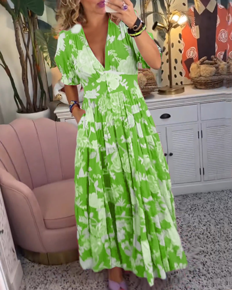 Robe à poche imprimée florale en v