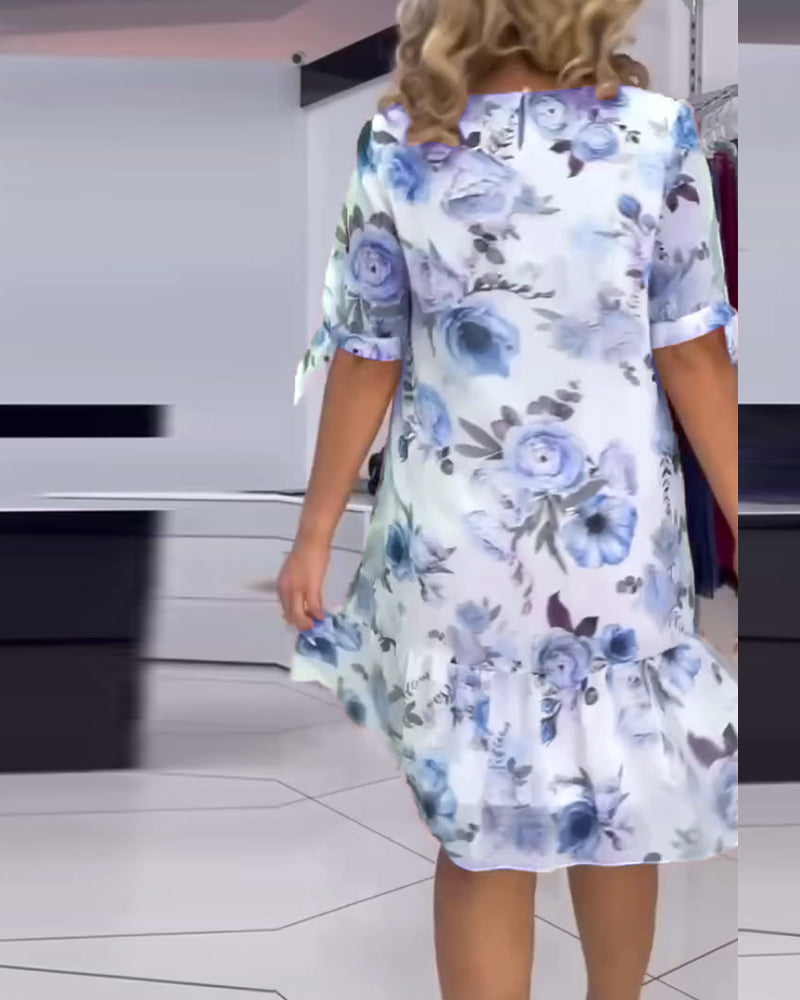 Robe élégante à col rond imprimé floral