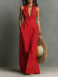 Robe chemise maxi sans col, sans manches et à boutonnière pour femmes