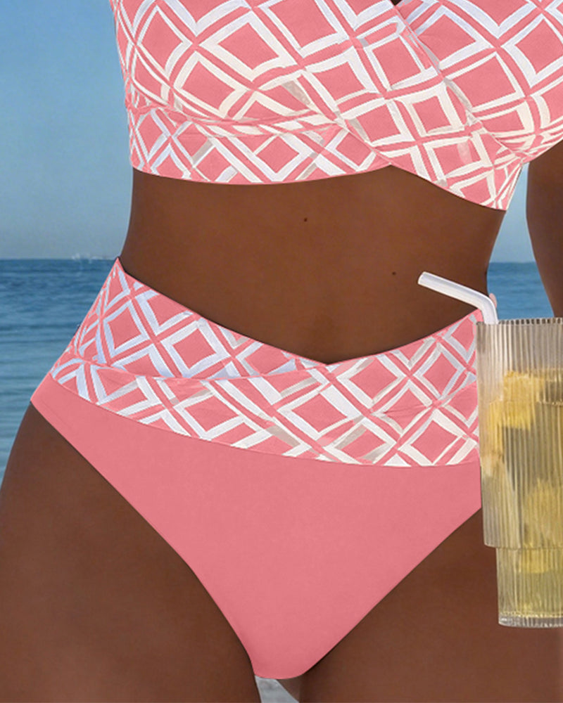 Martina | Bikini à carreaux avec soutien-gorge sans fil et culotte taille haute
