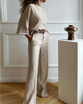 Ensemble Deux Pièces Femme avec Top et Pantalons Amples pour Bureau