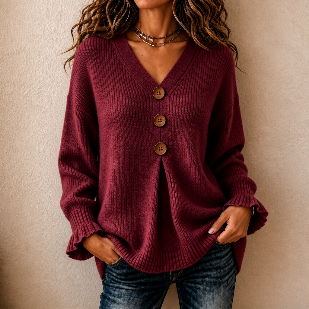 Selina | Pull en maille côtelée moderne et confortable avec décolleté en V