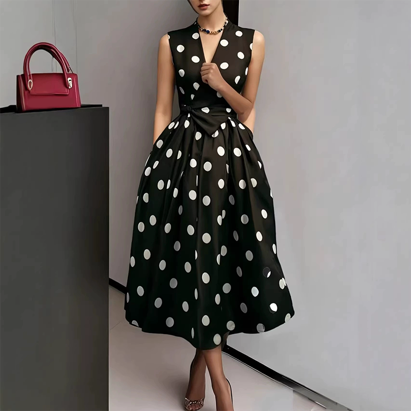 Gloury | Robe midi féminine sans manches avec ceinture à la taille