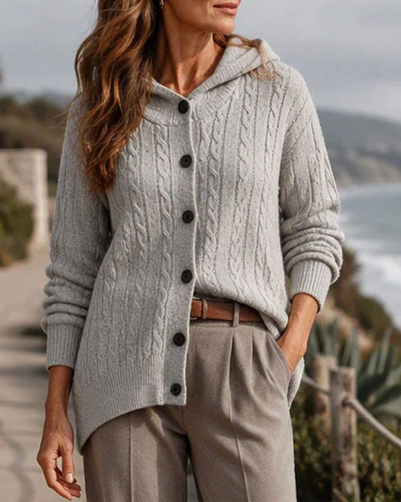 Cardigan Tricot Ouvert à Capuche