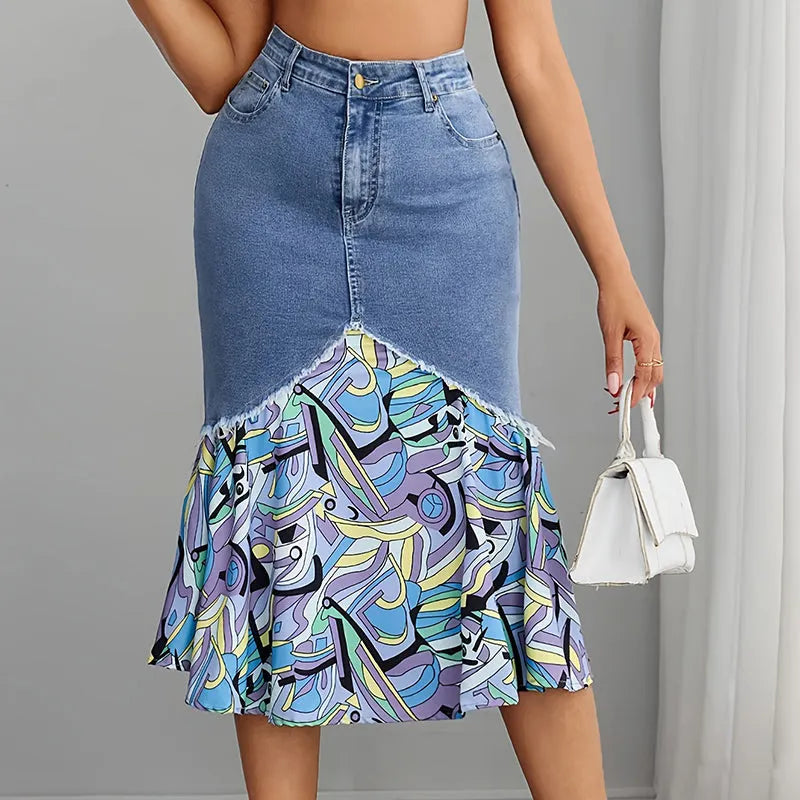 Althezae | Jupe en jean avec volants en patchwork