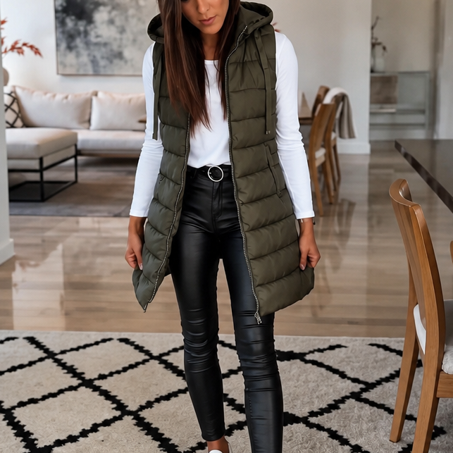 Amelie | Gilet Puffer Long Élégant et Polyvalent pour Femmes