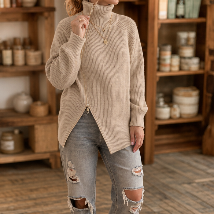 Amelia | Pull en tricot moderne et polyvalent avec fermeture éclair