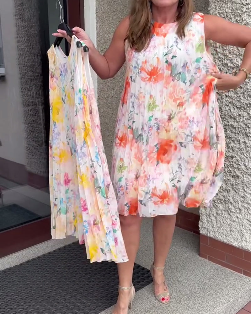 Robe Fleurie Plissée Sans Manches