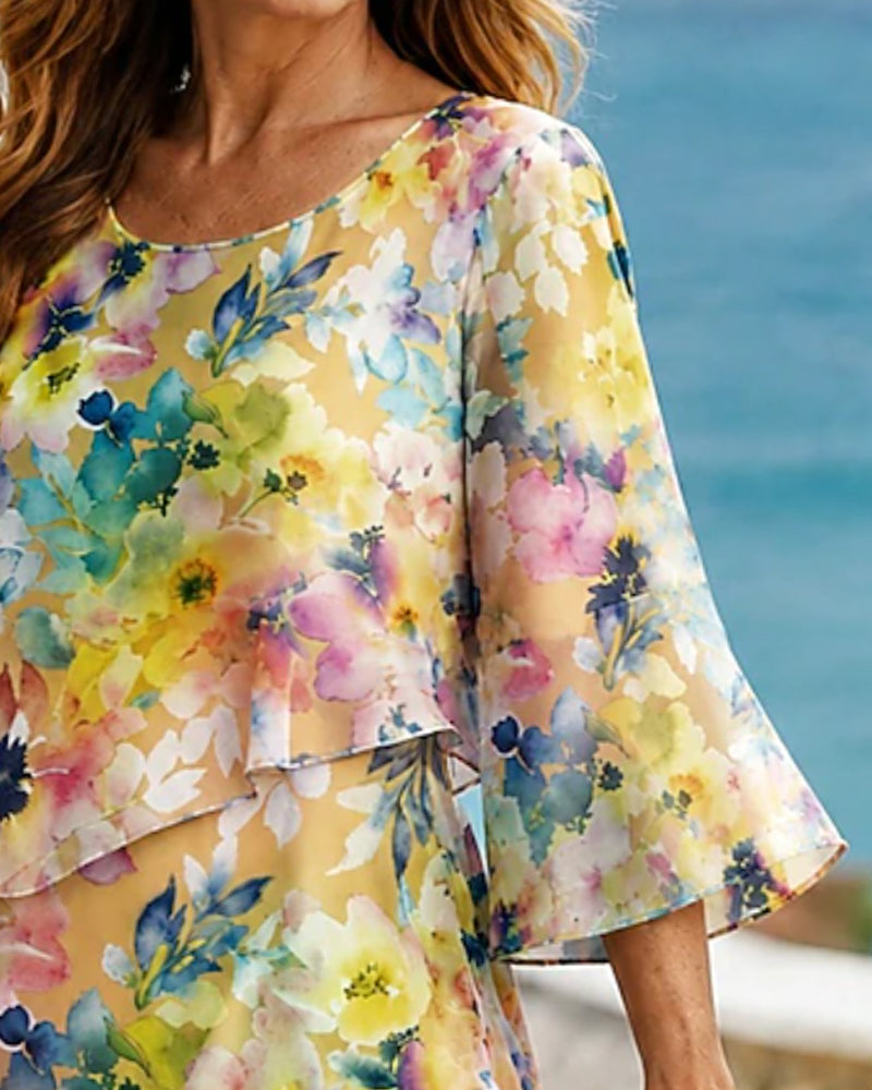 Robe Aquarelle Fleurie Superposée