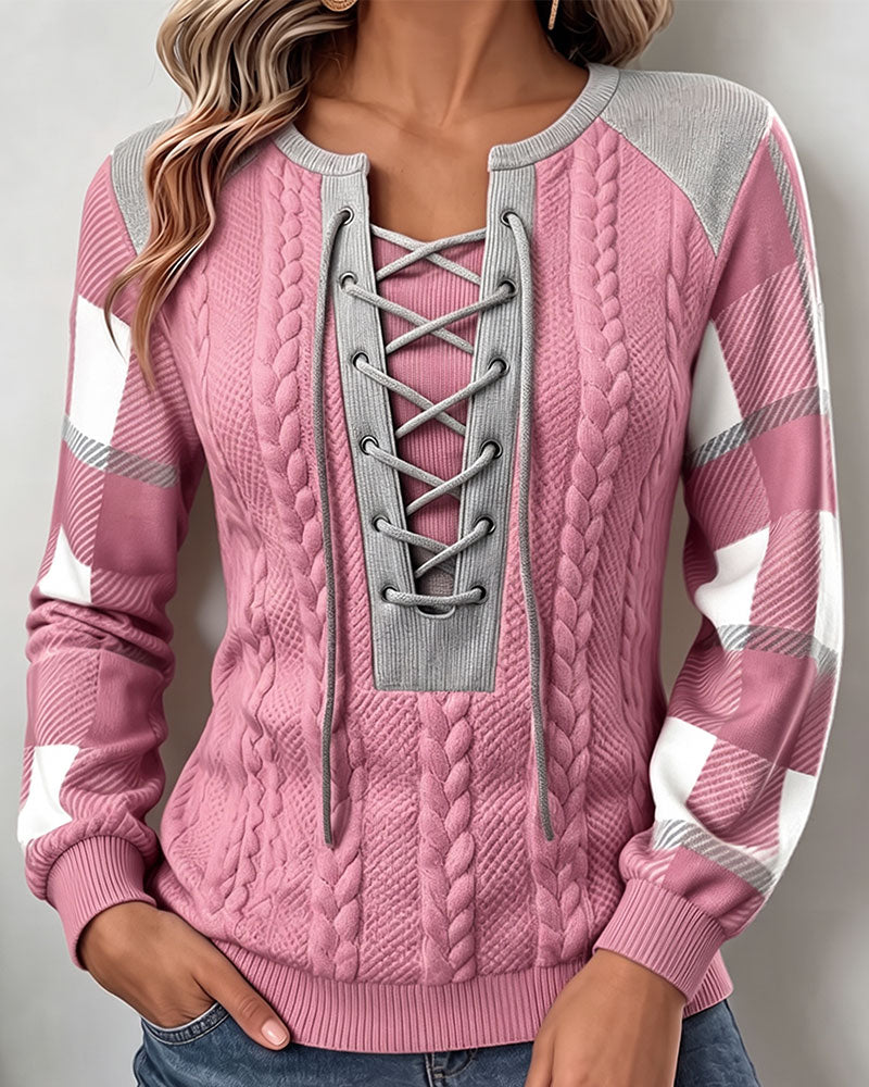 Sweatshirt à Col Rond à Bretelles Imprimé à Carreaux