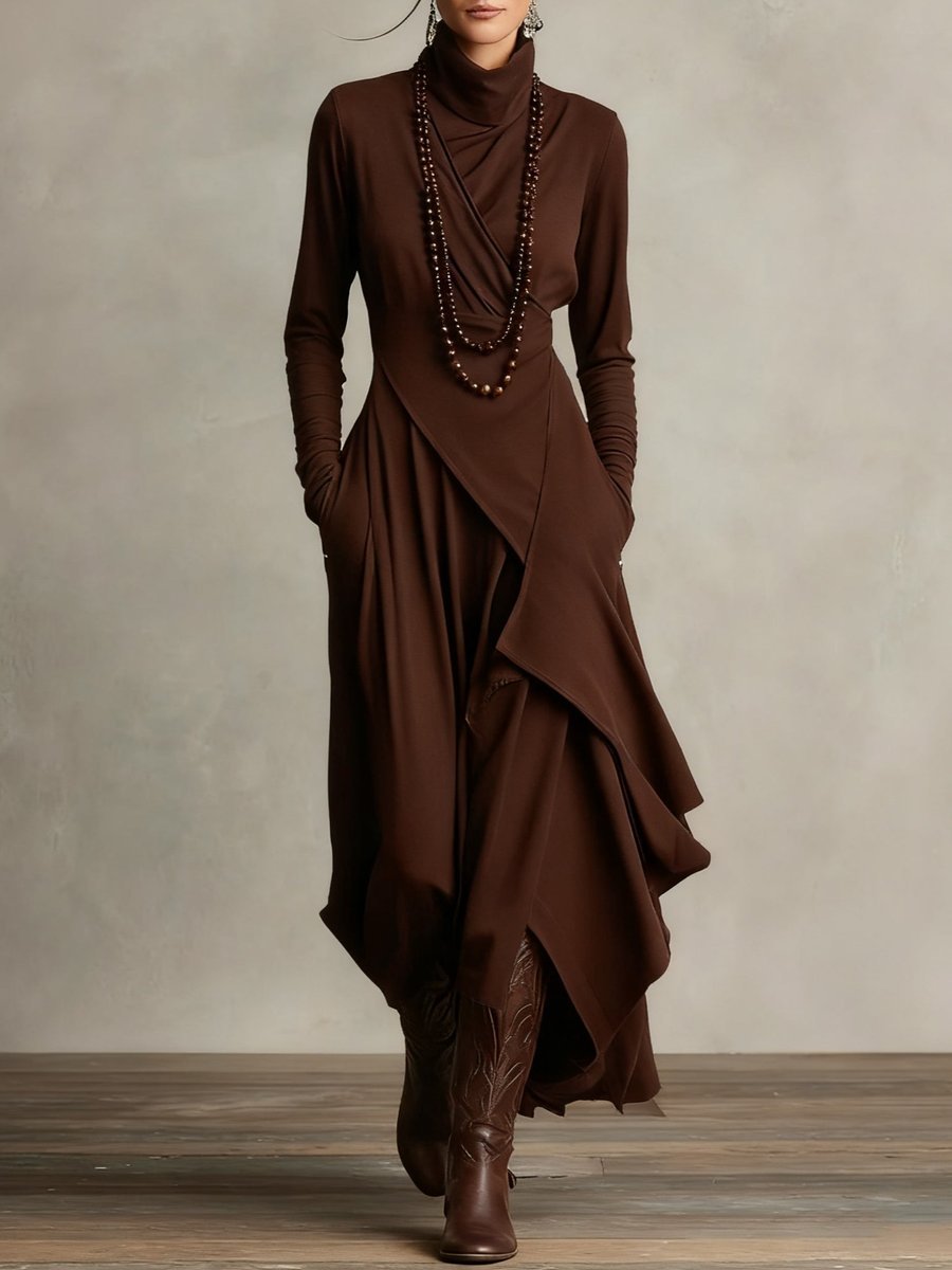 Elise | Robe maxi élégante à col roulé asymétrique