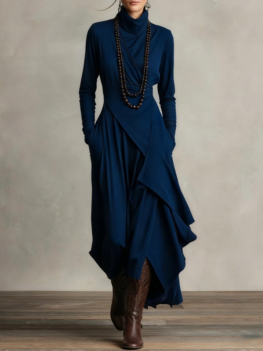Elise | Robe maxi élégante à col roulé asymétrique