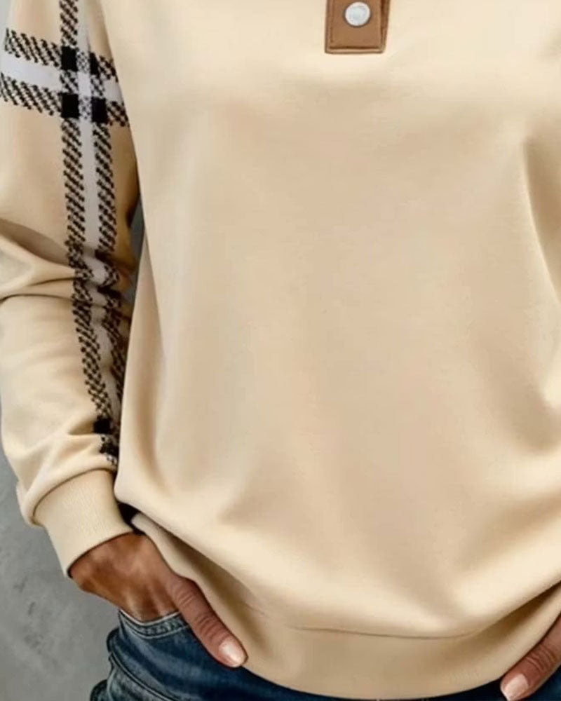 Sweat-shirt à col roulé avec boutons et rayures à manches longues