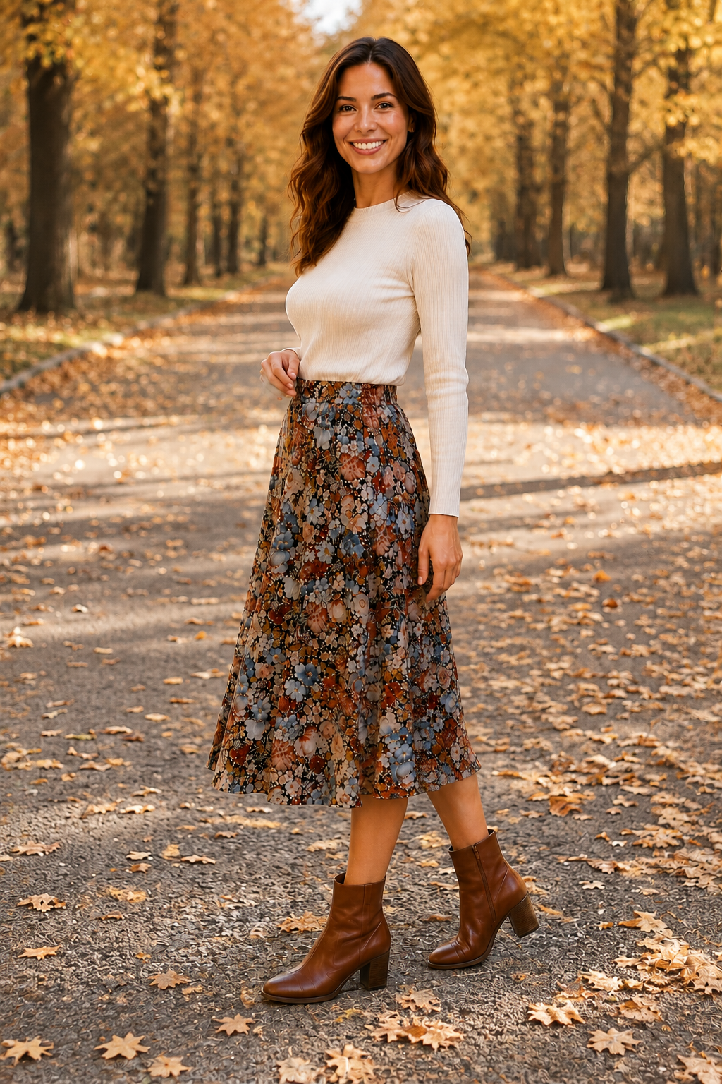 Ruchel | Jupe maxi florale pour femmes avec taille élastique à cordon
