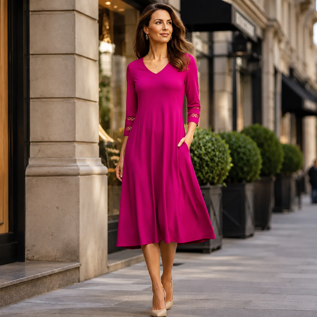 Naszii | Robe midi décontractée à décolleté en V avec manches découpées