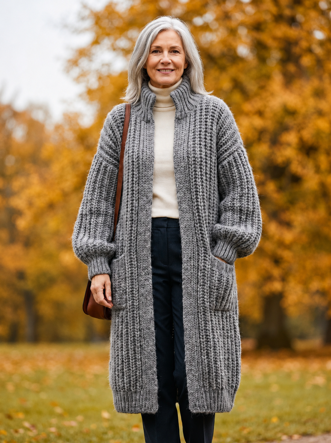 Fenie | Cardigan long pour femmes en tricot épais avec poches
