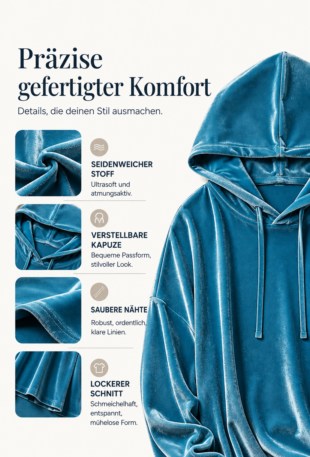 Vylmira | Hoodie en velours décontracté avec cordon de serrage réglable