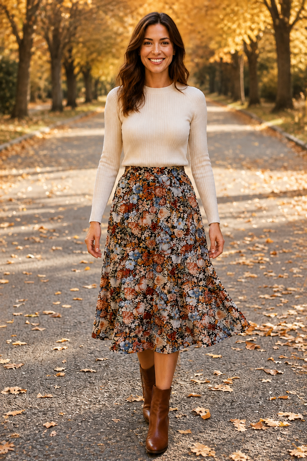 Ruchel | Jupe maxi florale pour femmes avec taille élastique à cordon
