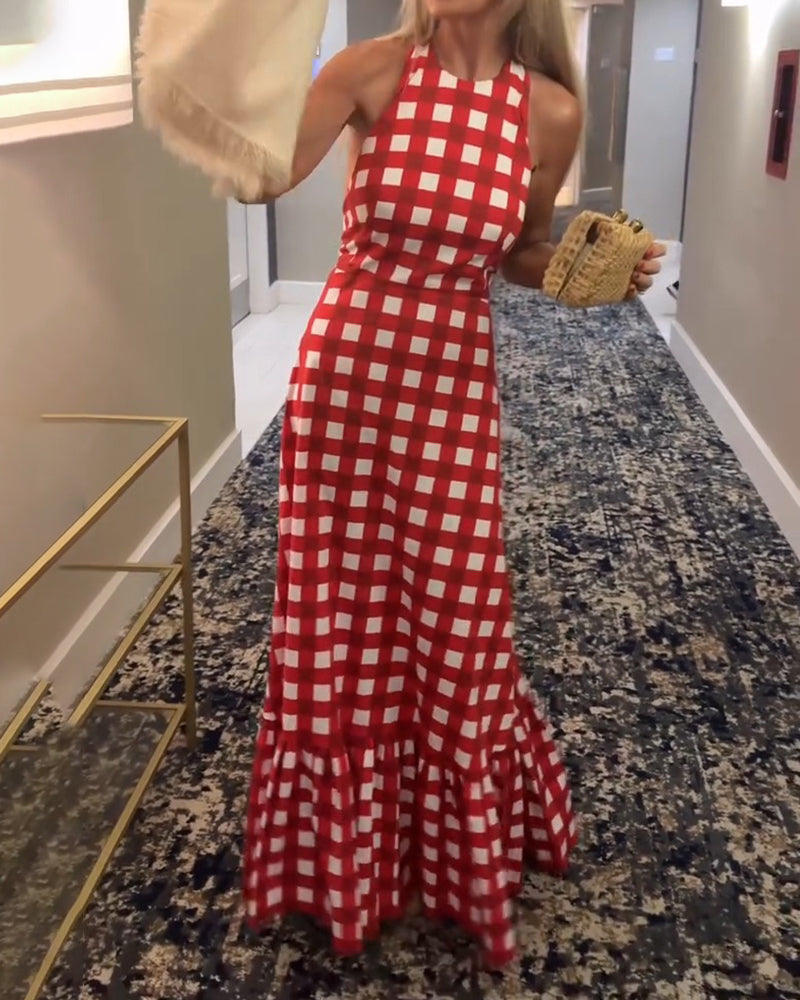 Robe Décontractée Sans Manches À Carreaux