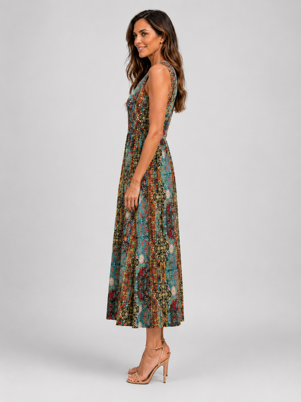 Franica | Robe maxi boho avec motif de feuilles tropicales