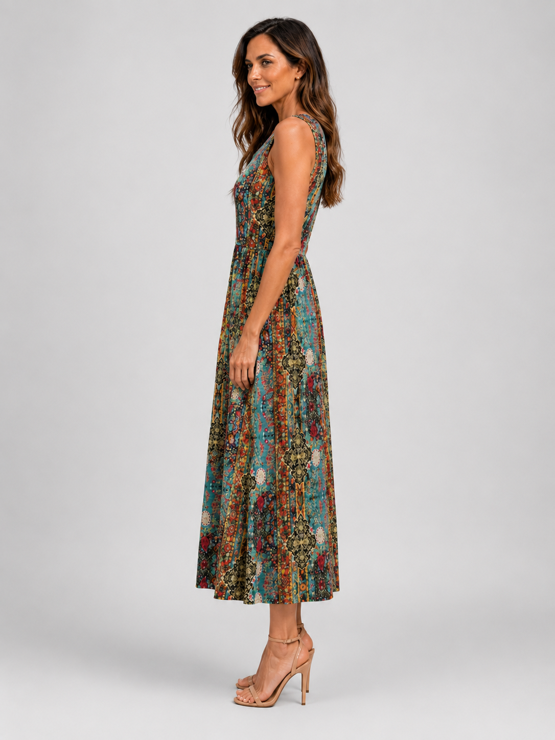 Franica | Robe maxi boho avec motif de feuilles tropicales
