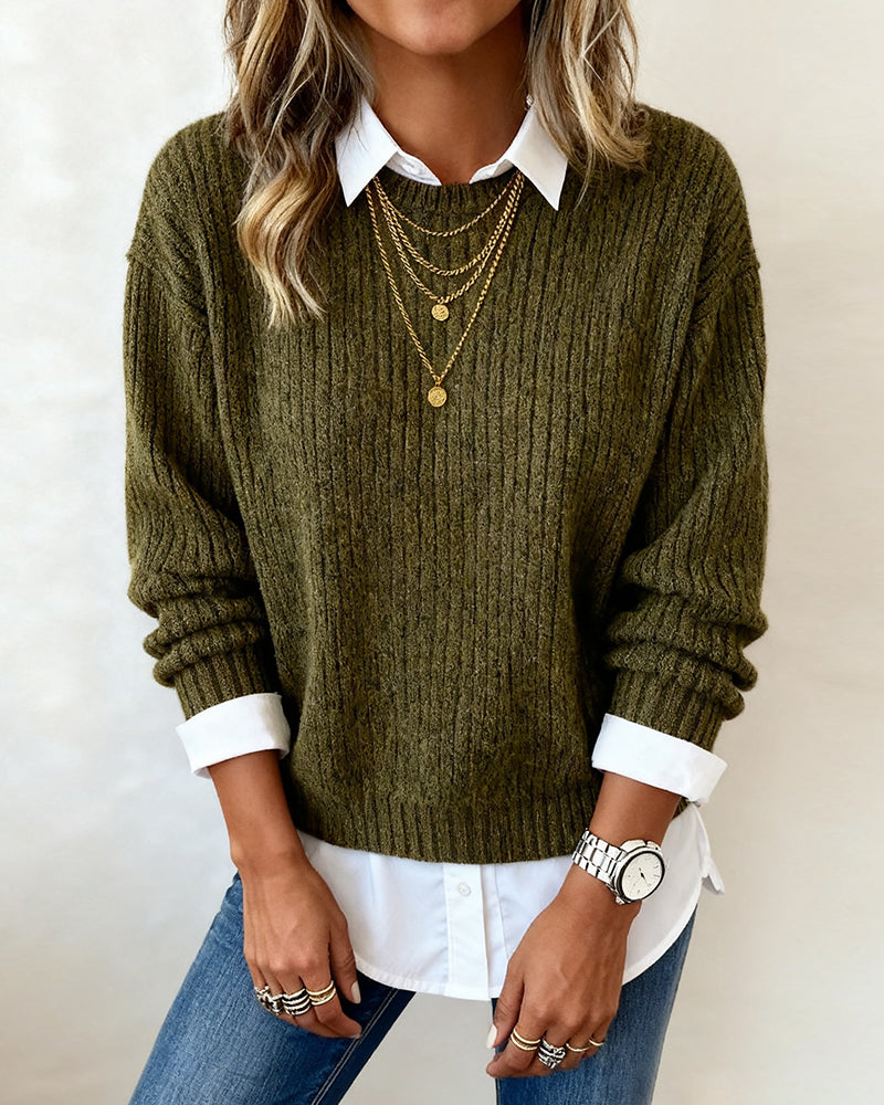 Pull femme effet chemise en maille douce