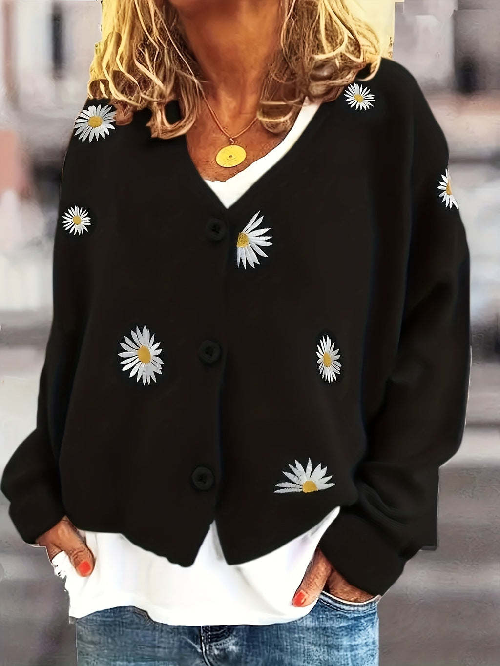 Brigitte - Gilet Élégant à Fleurs avec Boutons