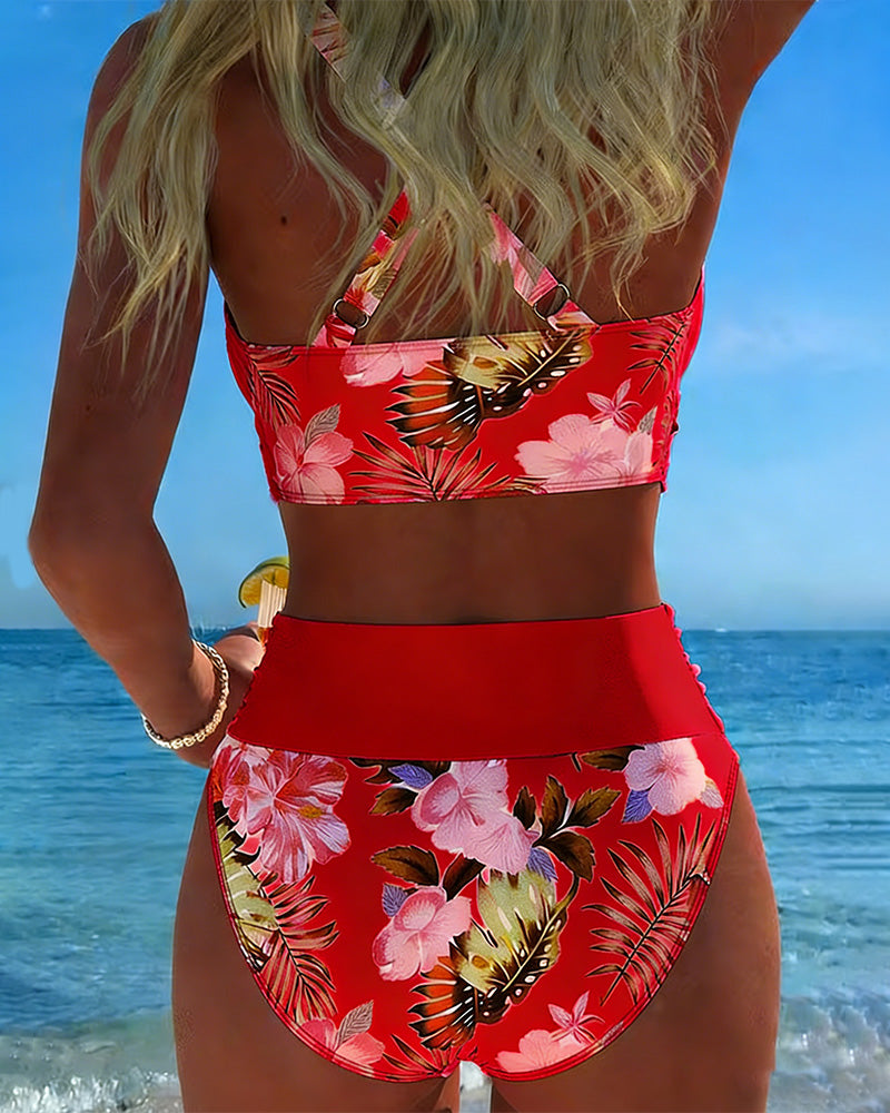 Bikini Floral Contrast Découpé